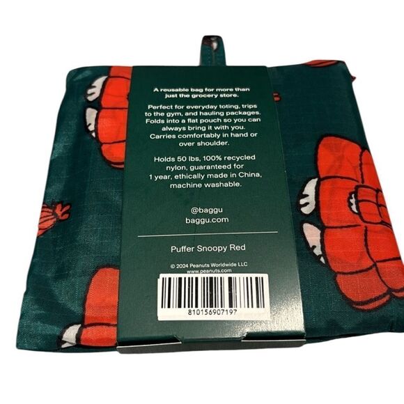Baggu Standard X Puffer Snoopy Print Recycled Ripstop Nylon Reusable Tote Bag - Picture 3 of 4